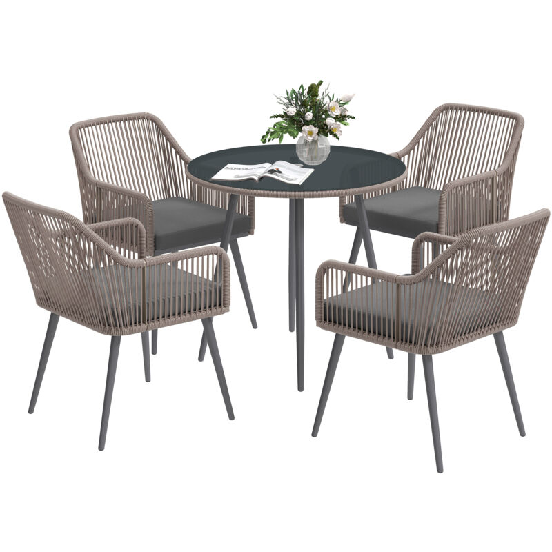 Outsunny Rattan Dining Set, 4 Seater Rattan Garden Furniture, Light Brown