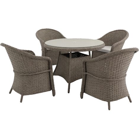 Outsunny Rattan Dining Set for 4 with Cushions and Umbrella Hole, Mixed Grey