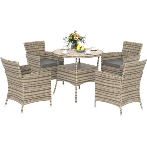 Outsunny Rattan Dining Set for 4 with Cushions for Patio, Balcony, Grey
