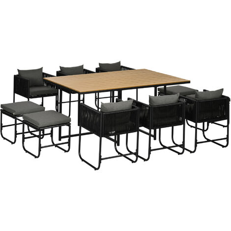 Outsunny Rattan Dining Set, Garden Table & Chair Sets w/ Space-saving Design