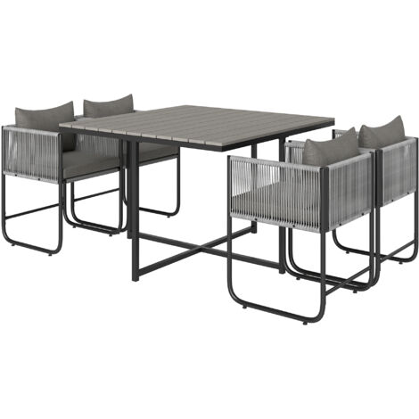 Outsunny Rattan Dining Set, Rattan Cube Dining Sets w/ Space-saving Design