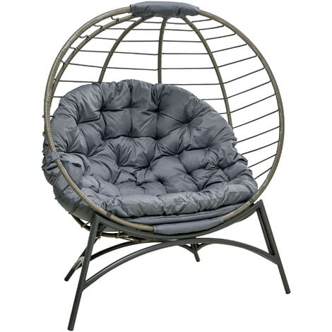 Outsunny Rattan Egg Chair Wicker Basket Chair with Cushion Bottle Holder Bag