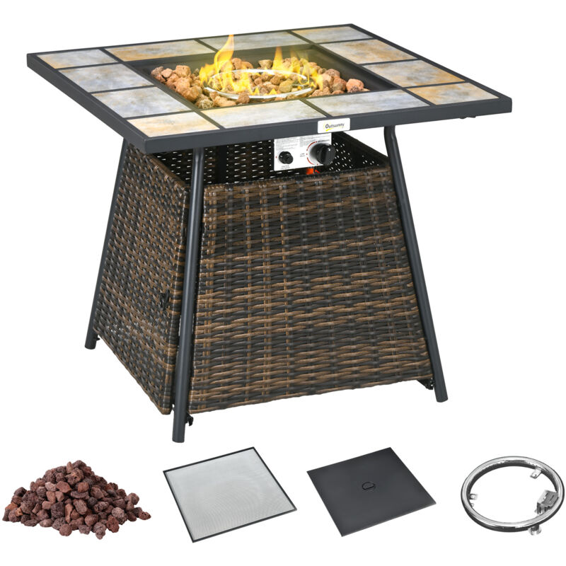 Outsunny Rattan Fire Pit Gas Burner Patio Heater Square W Outsunny Rattan Fire Pit Gas Burner Patio Heater Square W Control Panel And Lava Rocks