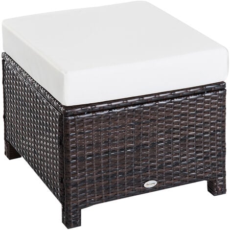 Outsunny Rattan Footstool Wicker Ottoman w/ Padded Seat for Backyard Garden Brown