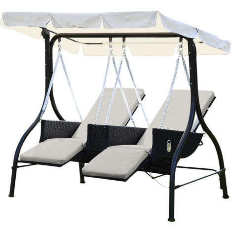 Outsunny Rattan Garden 2 Seater Swing Chair Hammock Bench