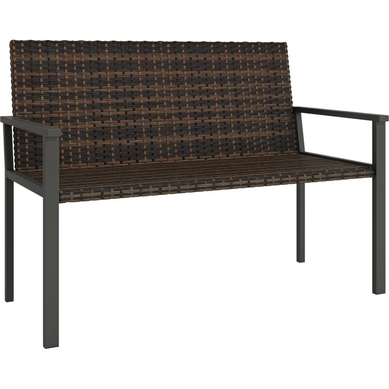 Outsunny - Rattan Garden Bench Loveseat with Quick-Drying Padding, Mixed Brown