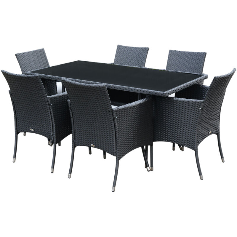 Outsunny Rattan Garden Furniture Dining 7 pc Set Patio Rectangular