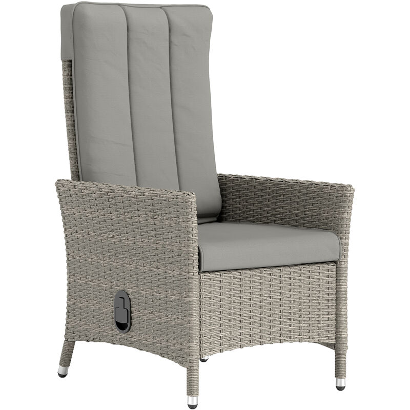 Outsunny Rattan Garden Recliner Chair with Adjustable Backrest, Grey