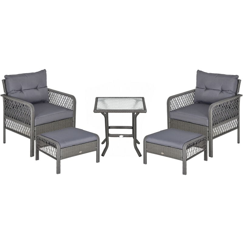 Outsunny - Rattan Gartenmöbel für 4 Personen 5-tlg. Outdoor-Sitzgarnitur Sofa mit Hocker Tisch Sitzgruppe Stahl Grau 65 x 55 x 75 cm - grau