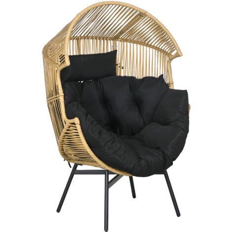 Outsunny Rattan Leisure Chair w/ Cushion, Garden Egg Chair with Headrest Sand Brown