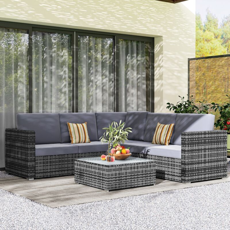 Outsunny Rattan Sofa Set 4pc Patio Cushioned Corner Coffee Table Outdoor Garden Furniture Aluminium Frame Wicker Weave Conservatory Grey