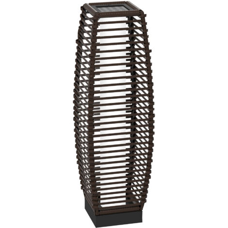 Outsunny Rattan Solar Floor Lamp,  68cm Tall Outdoor Garden Lantern Pathway Light & Decorative Lighting with Auto On/Off LED Lights, IP44, for Porch, Yard, Courtyard, Deck, Brown