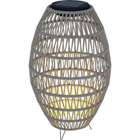 Outsunny Rattan Solar Lamp, Auto On/Off Garden Lantern, Grey