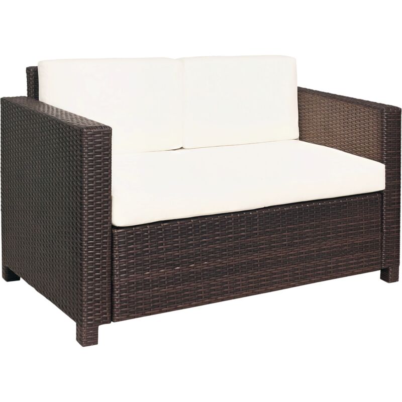 Outsunny - Rattan Wicker 2-seat Sofa Loveseat Padded Garden Furniture Brown