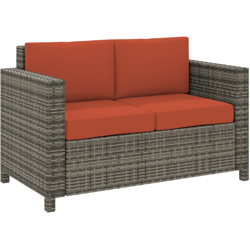 Outsunny - Rattan Wicker 2-seat Sofa Loveseat Padded Garden Furniture Grey