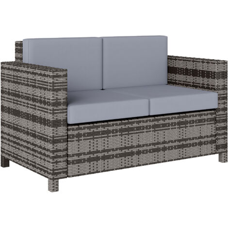 Outsunny Rattan Wicker 2-seat Sofa Loveseat Padded Garden Furniture Grey
