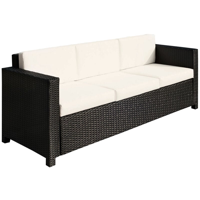 Outsunny Rattan Wicker 3-seater Sofa Chair Patio Furniture w/ Cushions Black