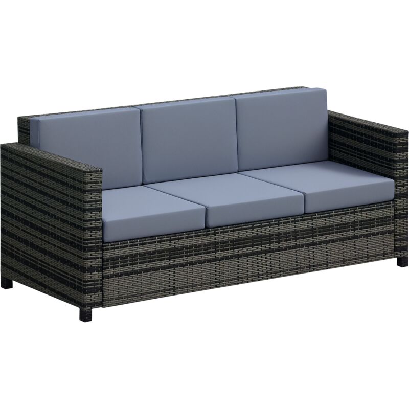 Outsunny Rattan Wicker 3-seater Sofa Chair Patio Furniture w/ Cushion Grey