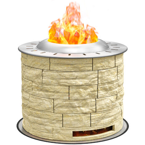 Produktbild von Outsunny Feuerstelle, 38cm Rauchfreie Holzfeuerschale Mit Griff, Feuerkorb Mit Schürhaken Und