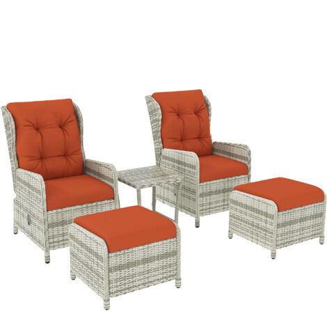 Outsunny Recliner Rattan Garden Furniture w/ Two-tier Table, Orange