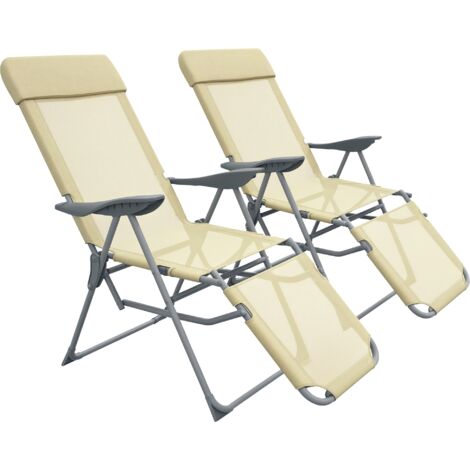 Outsunny Reclining Garden Chairs Set of 2 w/ 5-level Adjustable Backrest Beige