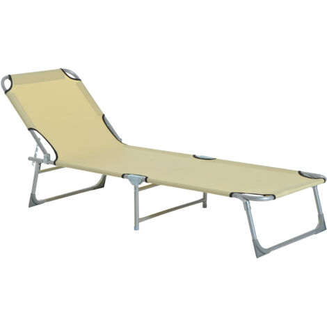 Outsunny Reclining Sun Lounger Chair Folding Camping Bed with 4-Position Adjustable Backrest, for Travel Indoor Outdoor Office Fishing, Beige
