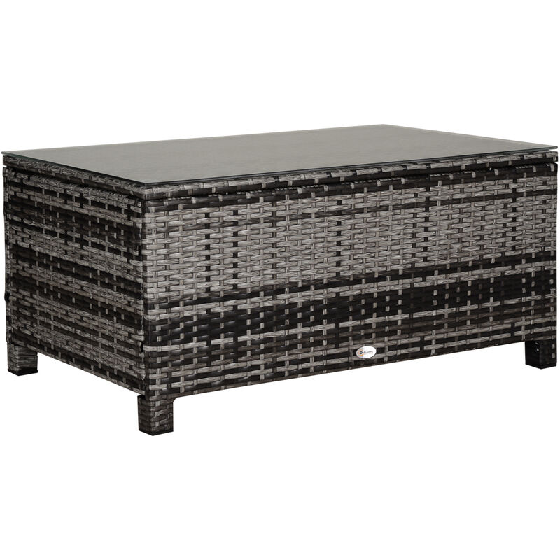 Rectabgle PE Rattan Garden Coffee Table w/ Glass Top Steel Frame - Outsunny
