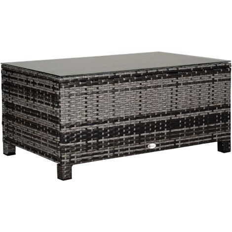 main image of "Outsunny Rectabgle PE Rattan Garden Coffee Table w/ Glass Top Steel Frame"