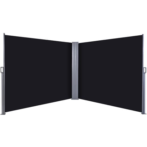 Outsunny Retractable Double Side Awning Screen Fence Privacy  Black