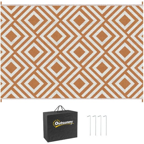 Outsunny Reversible Waterproof Outdoor Rug W/ Carry Bag, 182 x 274 cm Brown