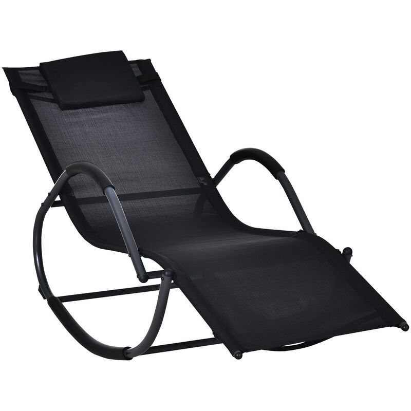 Rocking Sun Lounger Zero Gravity w/ Steel Frame Textilene Seat w/ Pillow Black - Outsunny