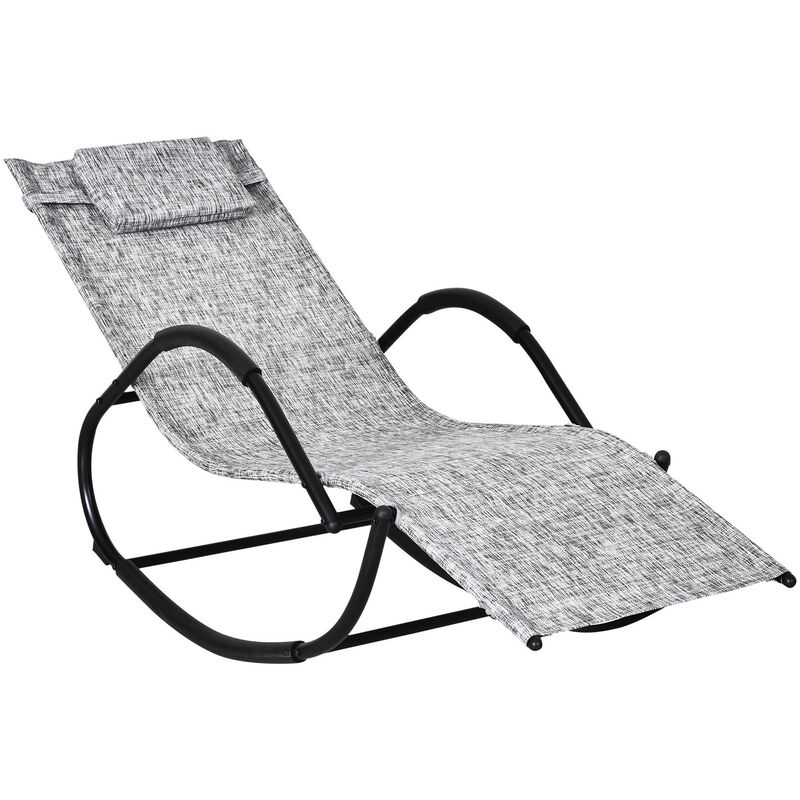 Rocking Sun Lounger Zero Gravity w/ Steel Frame Textilene Seat w/ Pillow Grey - Outsunny