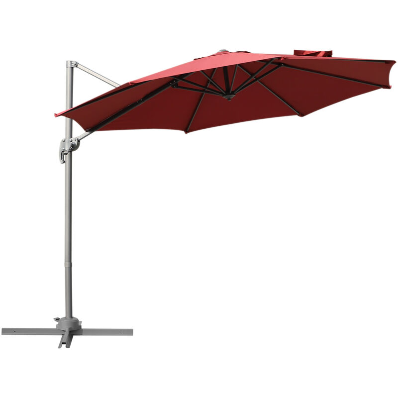 Roma Sun Umbrella Cantilever Parasol 360° Rotation w/ Cross Base Red - Outsunny