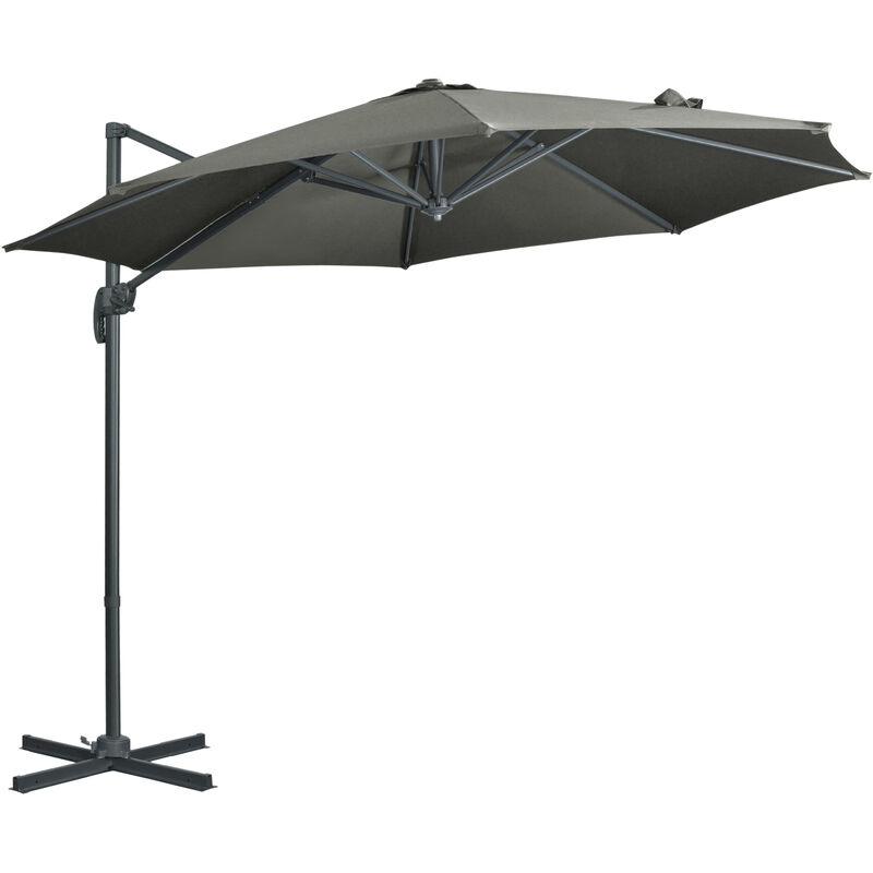 Cantilever Roma Parasol 360° Rotation w/ Hand Crank & Base Grey - Outsunny