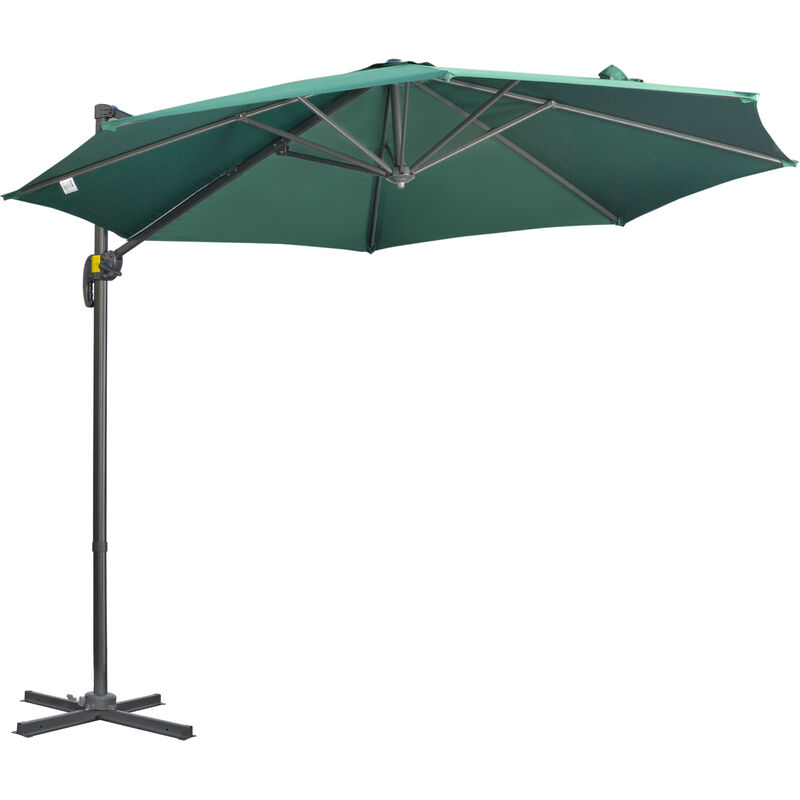 Cantilever Roma Parasol 360° Rotation w/ Hand Crank & Base Green - Outsunny