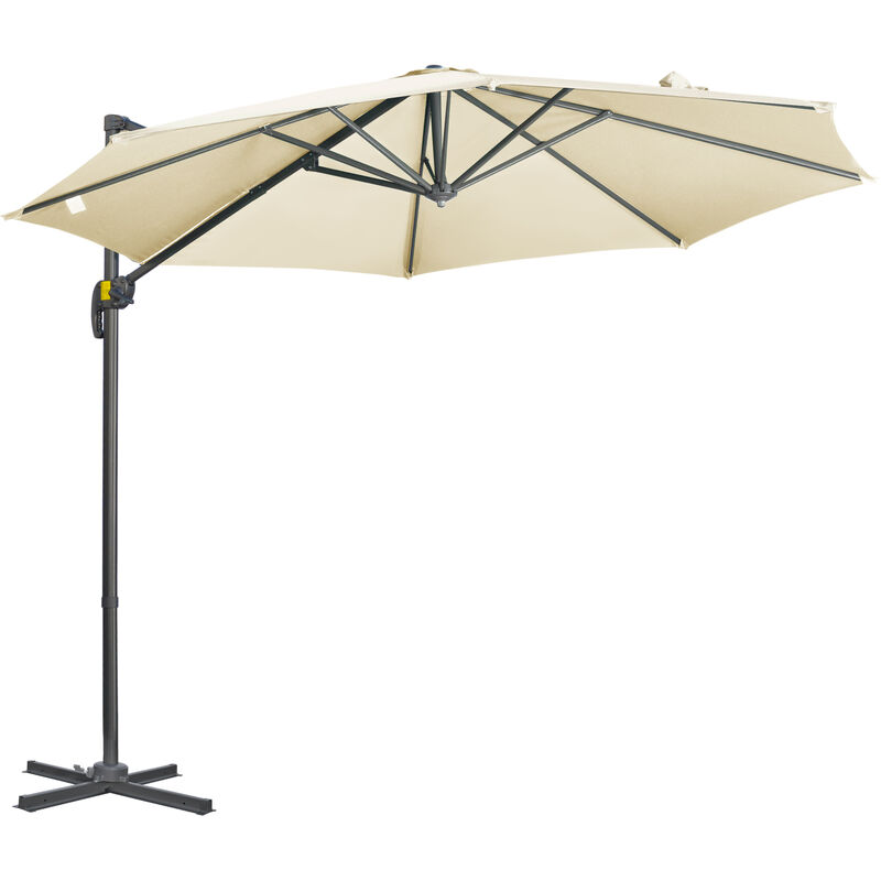 Cantilever Roma Parasol 360° Rotation w/ Hand Crank & Base Cream - Outsunny