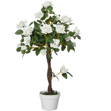 Outsunny Rosa Alberello Artificiale e Vaso Alta 90cm con 21 Fiori