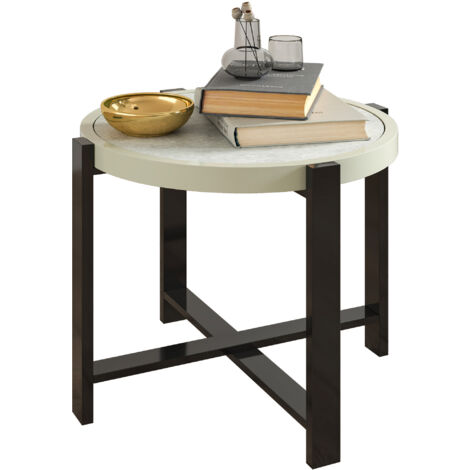 Outsunny Round Small Garden Table with Faux Marble Glass Top, Light Grey