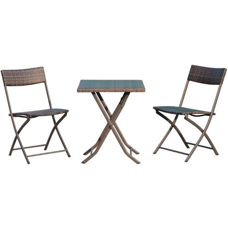 Outsunny – Ensemble table et chaises de jardin 2 places – Table carrée pliable en métal et résine tressée imitation rotin marron – Élégance pour balcon et terrasse