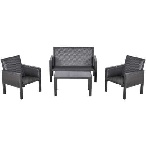 Outsunny Salotto da Giardino con Divanetti e Tavolino in Rattan PE Set 4 Pezzi Grigio