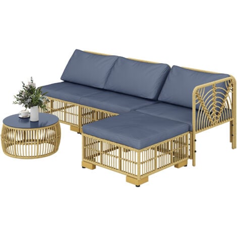 Outsunny Salotto da Giardino in Rattan con Divanetto, Cuscini e Tavolino Grigio