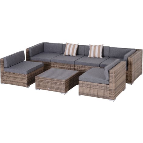 Outsunny Salotto da Giardino in Rattan da 7 Pezzi con Tavolino e Divano, Grigio