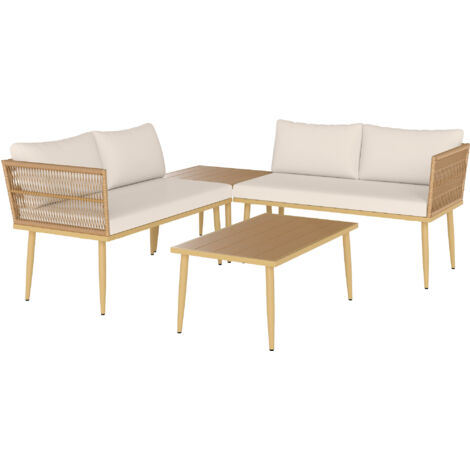 Outsunny Salotto da Giardino Rattan PE 2 Divani a 2 Posti e 2 Tavolini da Caffè