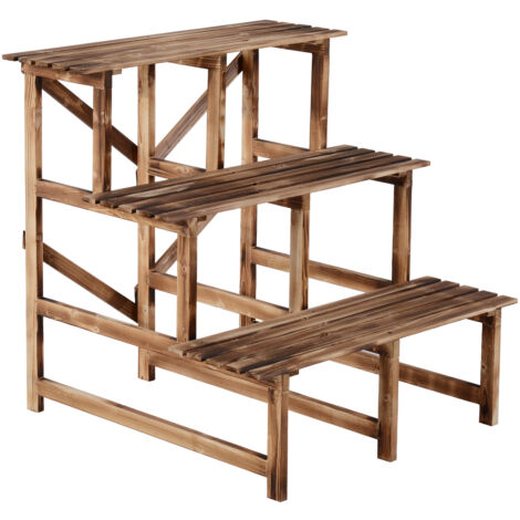 Outsunny Scaletta Fioriera Portavasi da Giardino a 3 Ripiani in Legno di Abete, 80x80x80cm