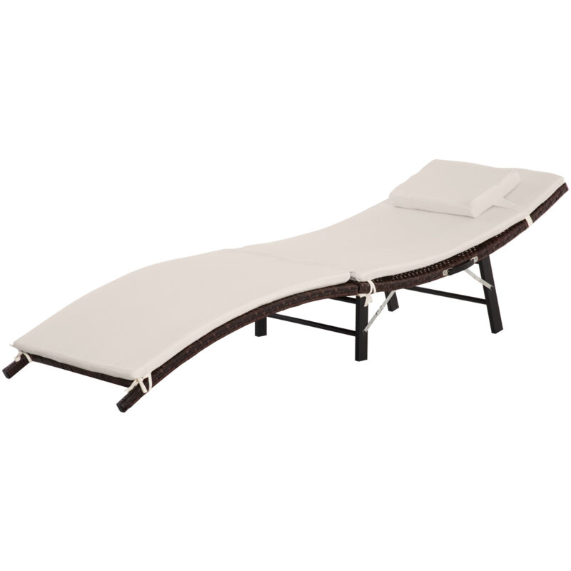 Outsunny Lettino reclinabile Sdraio Sedia da Giardino//Spiaggia//Piscina Crema Pieghevole