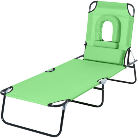 Outsunny Sdraio Pieghevole con Foro per il Viso e Cuscini, Verde
