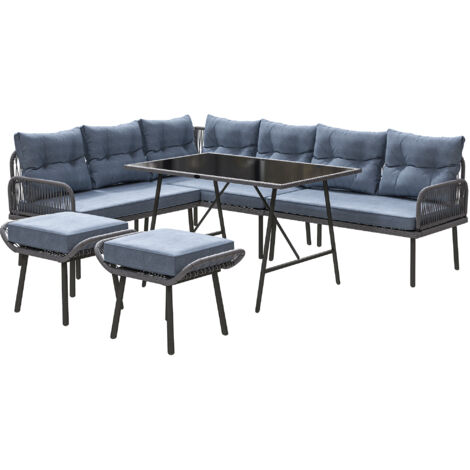 Outsunny Sectional Outdoor Furniture with Glass Top Table, Charcoal Grey