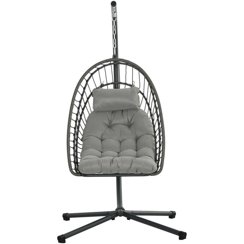 Sedia Sospesa a Uovo Rattan pe con Cuscino e Seduta Pieghevole Grigio - Outsunny