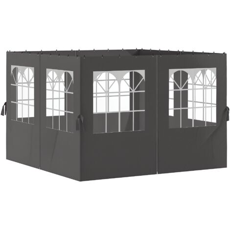 Outsunny Seitenwand 4er Set für 3 x 3 m Pavillon Seitenteile mit 8 Fenster Klettverschluss 302x205 cm Wasserdicht stabil winterfest Seitenteil Seitenwände für Partyzelt Gartenpavillon Dunkelgrau