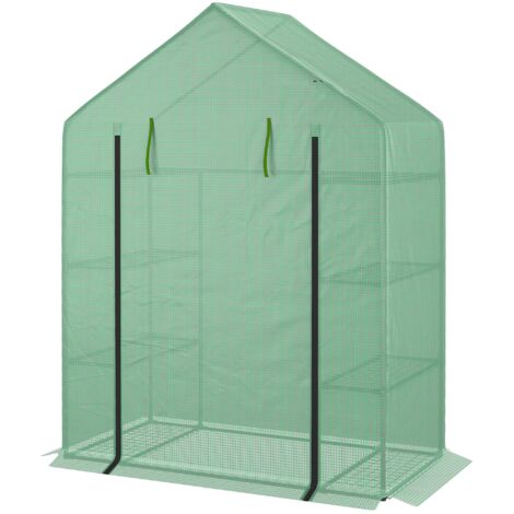 Outsunny Serra con Scaffali e Tetto a Spiovente in PE, 143x73x195cm